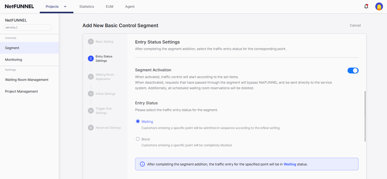 Entry status settings