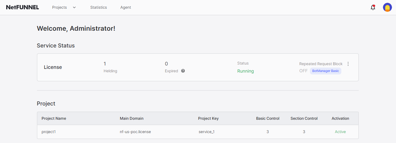 NetFUNNEL Console Home Screen Overview
