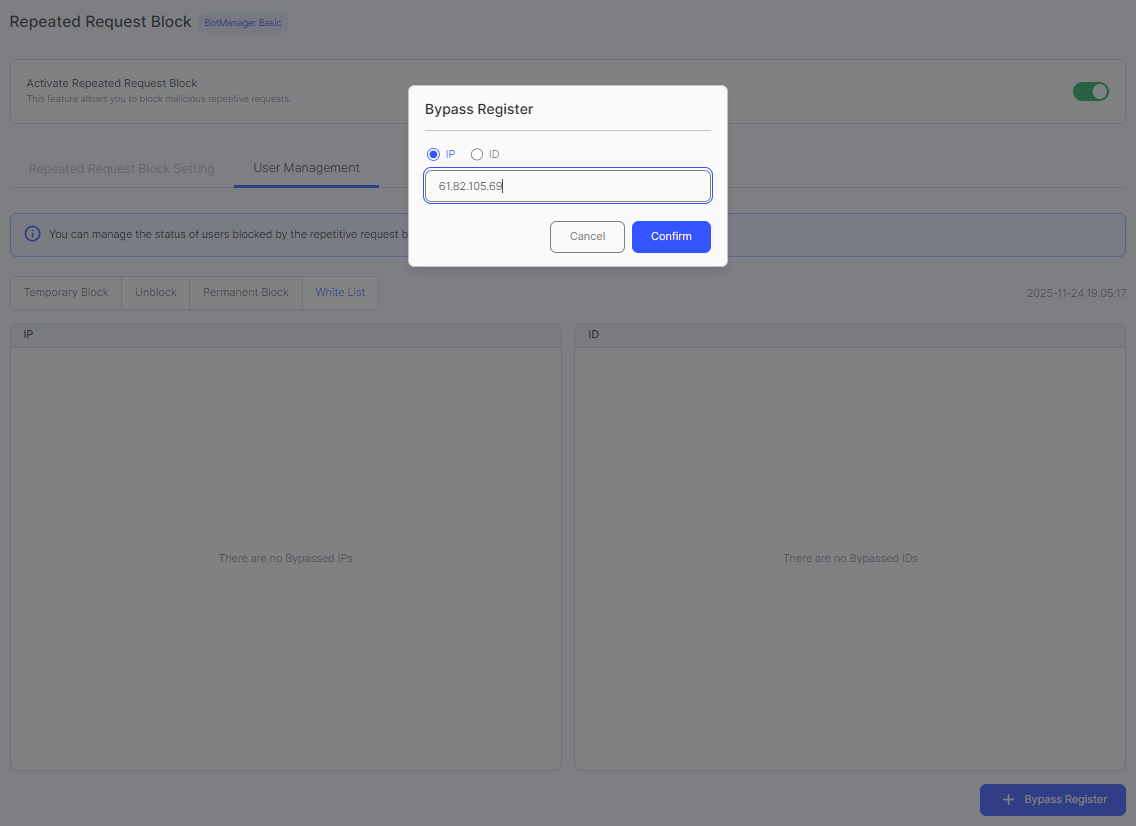 Bypass Register Dialog
