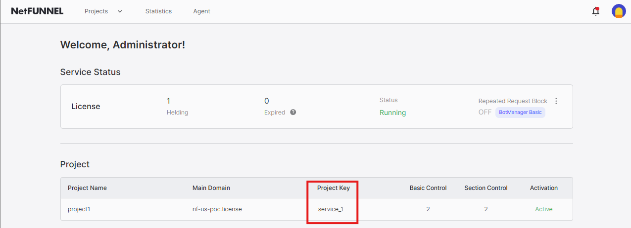 Project Key on Main Page