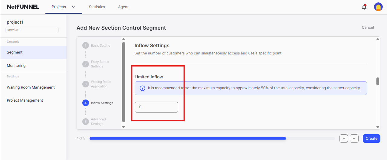 Limited inflow setting on section segment