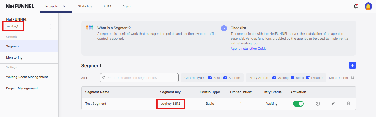 Project and segment keys