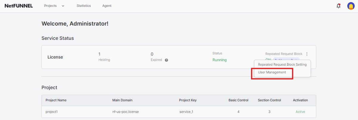 Access User Management - Menu Selection