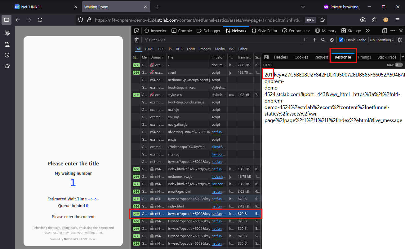Response body showing 201 (WAIT)