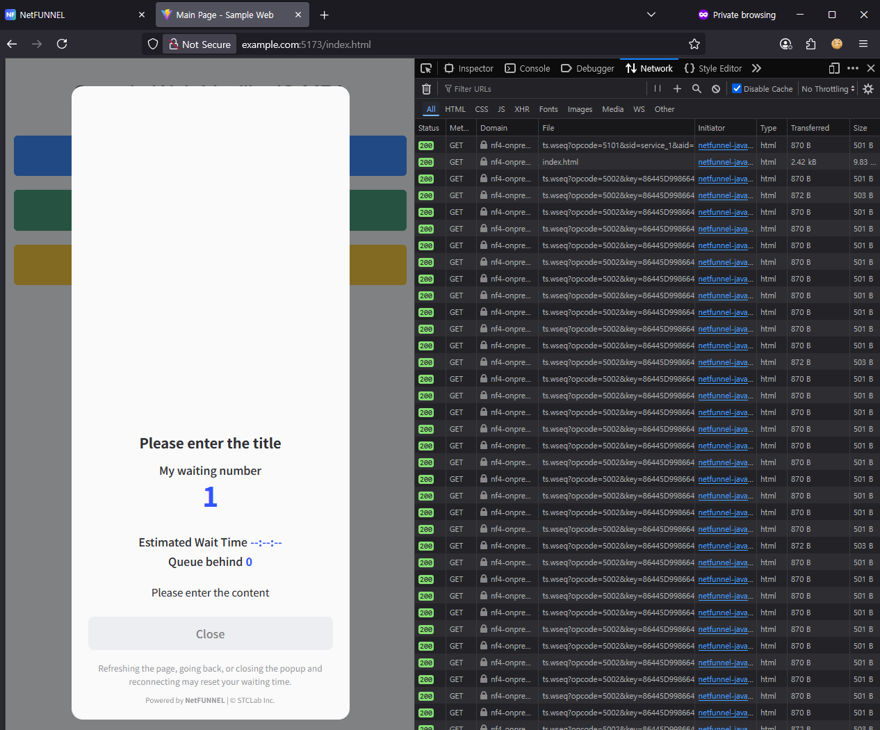 Waiting room modal display