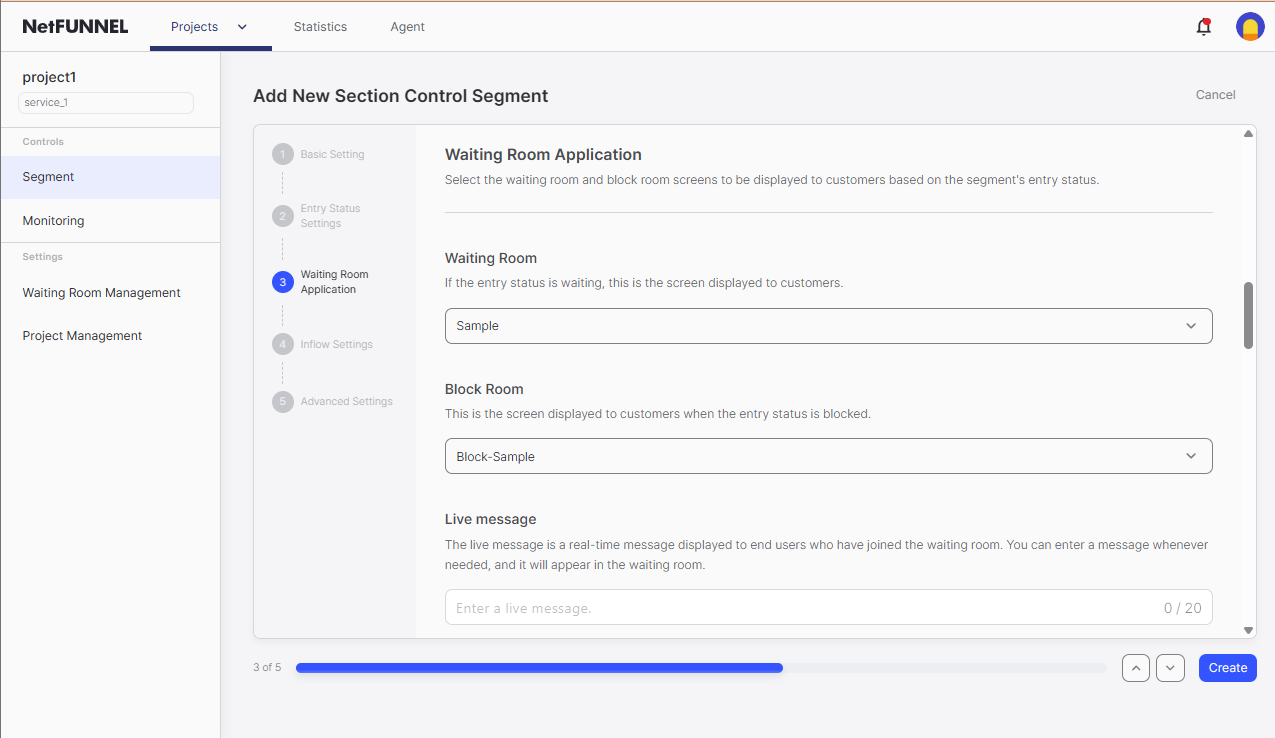 Waiting room settings on section segment